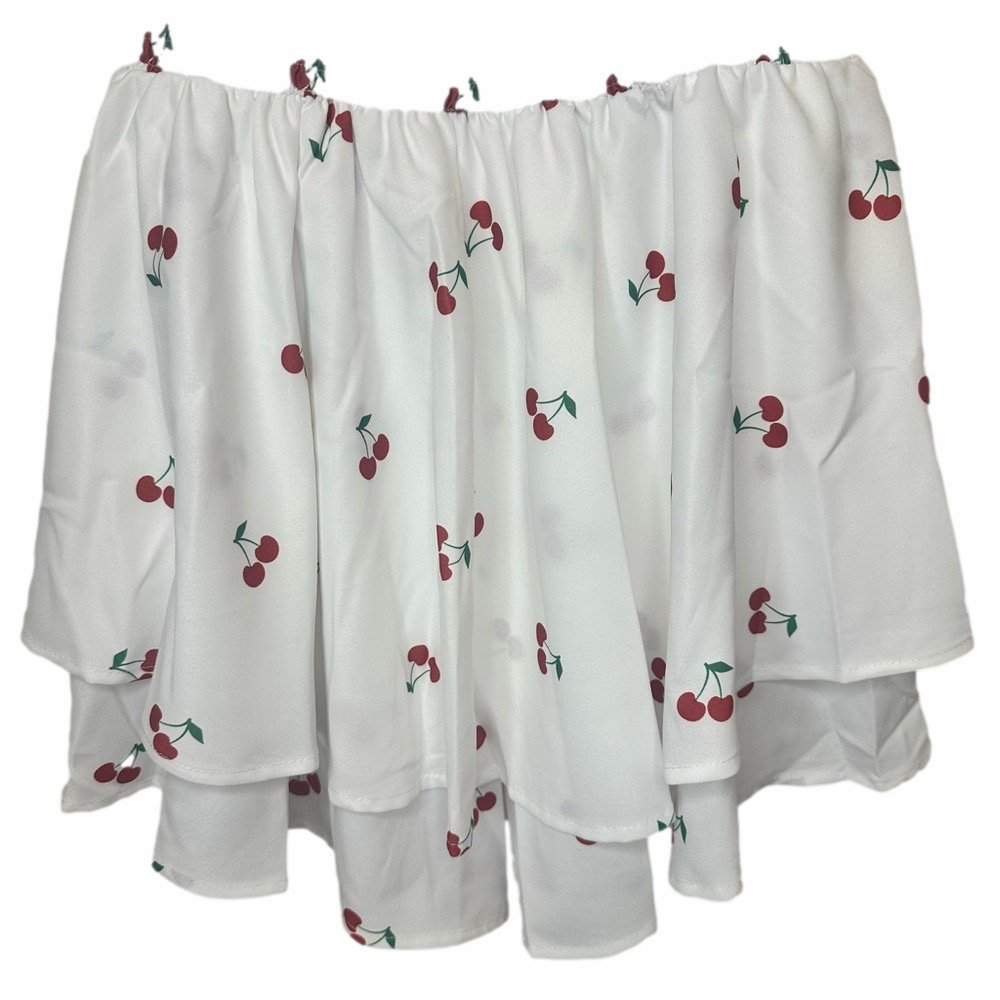 NWT SHEIN Poeselle White Cherry Print Tiered Romper Size Small - Picture 7 of 13